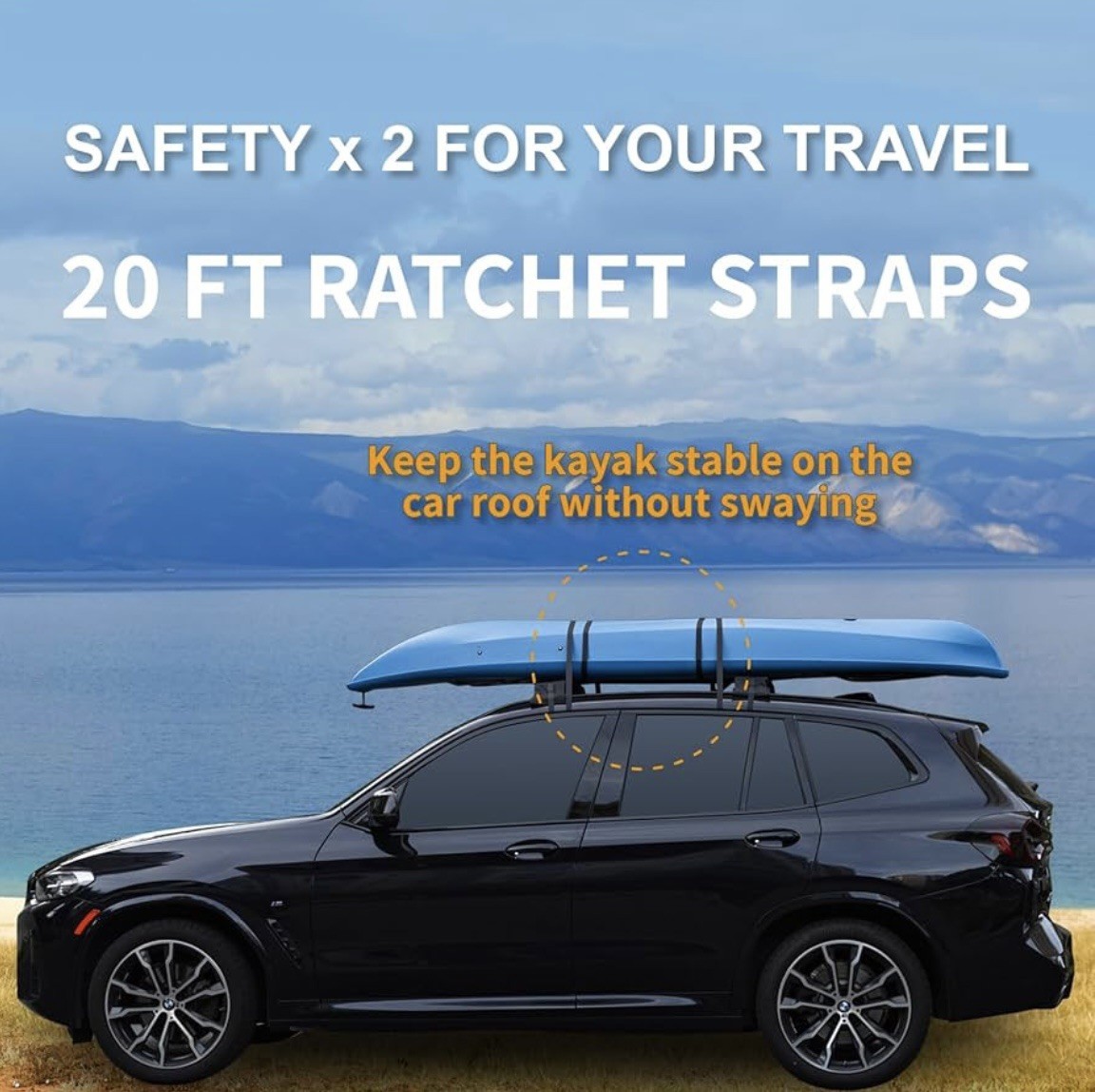 Universal Car Soft Kayak Roof Rack Pads Kayak Surfboard SUP 20FT Durable Padded