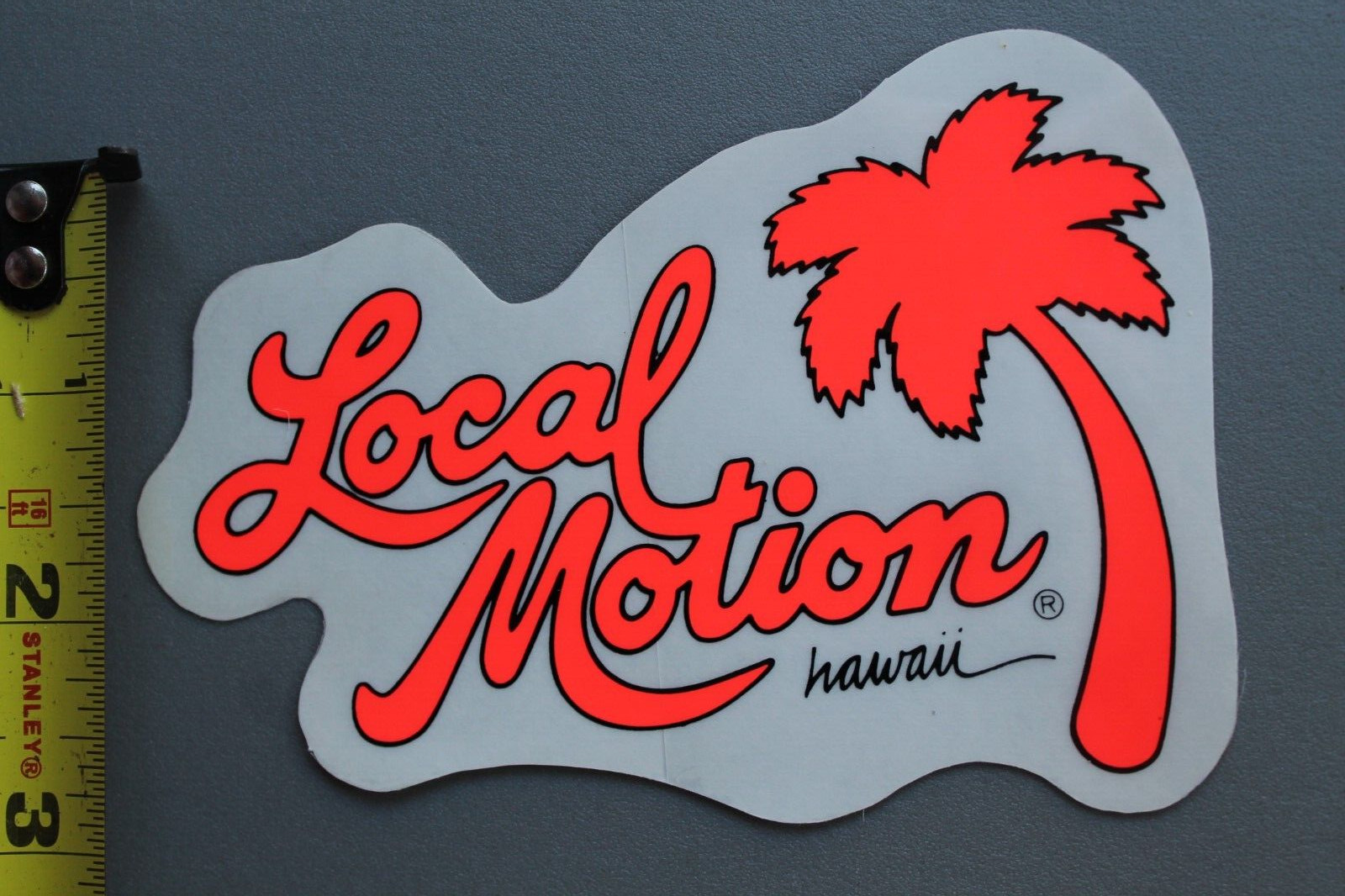 LOCAL MOTION Hawaii Surfboard Clear Neon Orange LM3 80’s Vintage Surfing STICKER