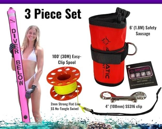 3 Piece Set = 6ft (1.83M) Safety Sausage + 4″ SS Clip + 100ft (30M) Orange