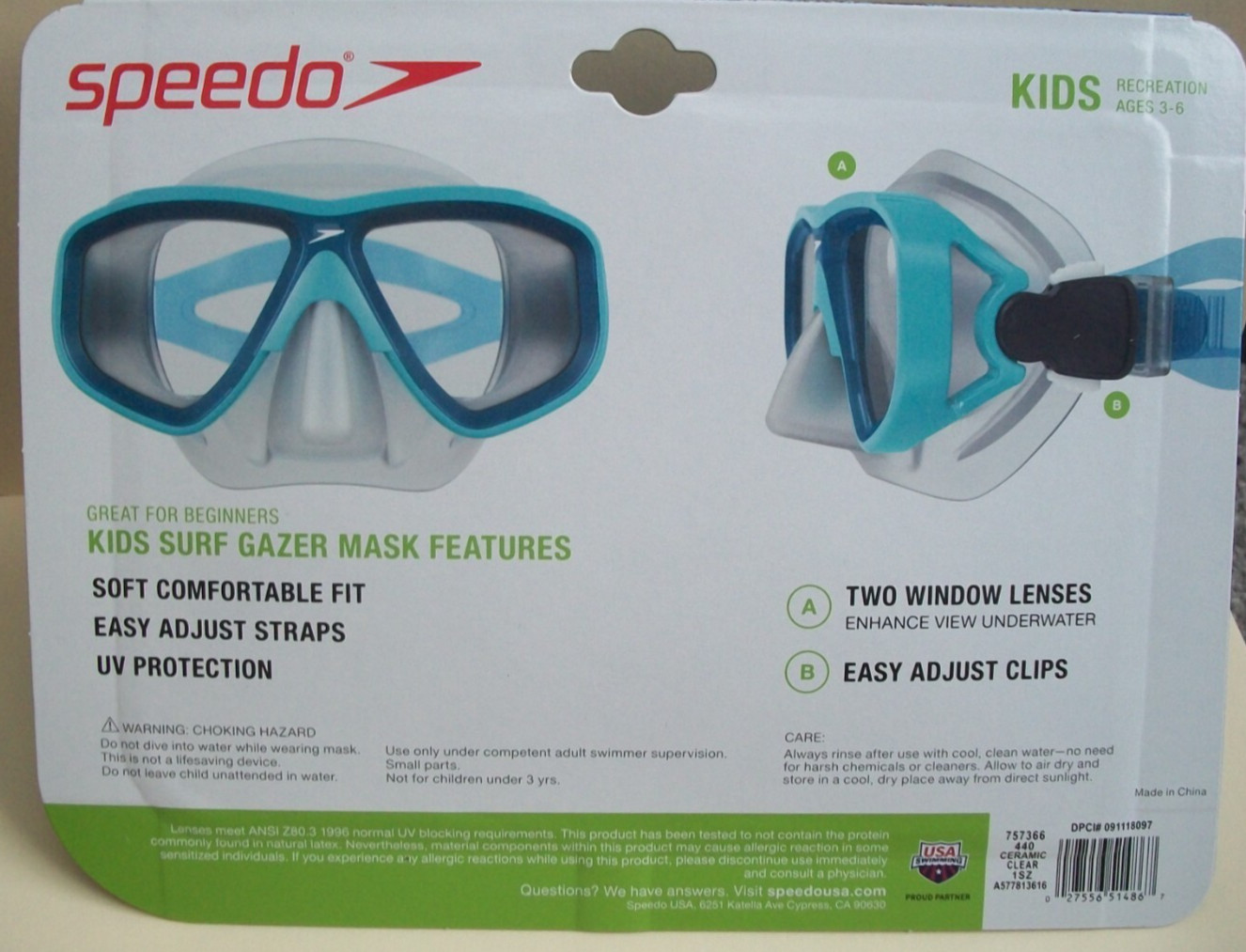 Pack of 4 – SPEEDO Surf Gazer Mask – Swim Goggles – KIDS w/Nose Cover New Sealed