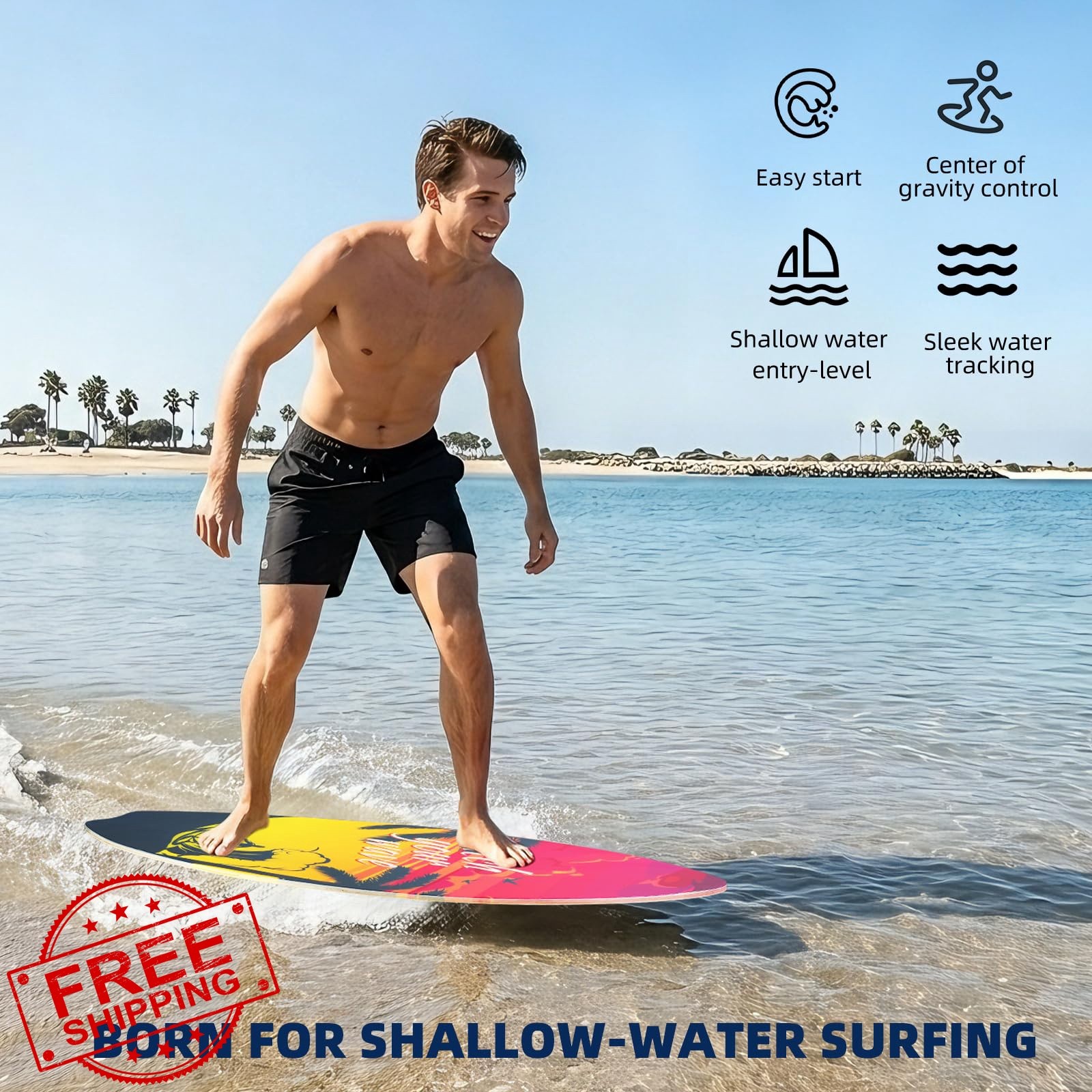 Eliwdshen Skimboard Orange 35 inch Kids Adults