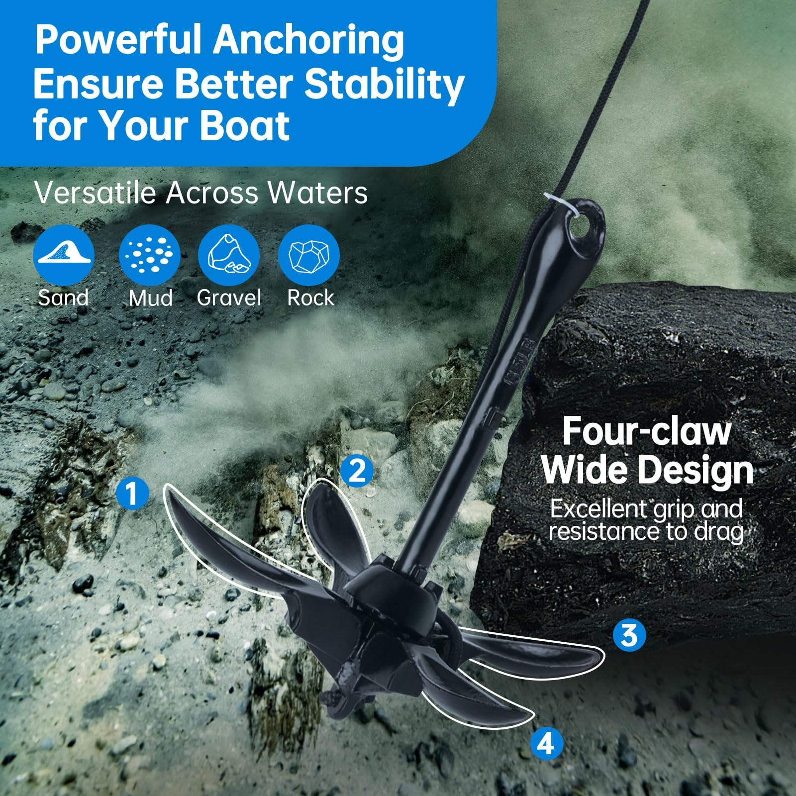 3.5 lb Paddle Board Kayak Anchor Kit 40 Ft Marine Rope Canoes Fishing
