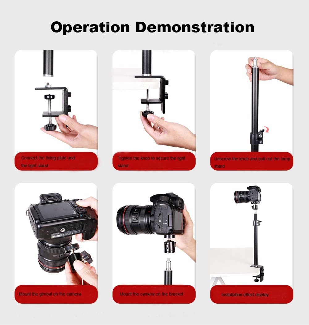 Camera Desk Mount with C Clamp, 18″-23″ Adjustable Desktop 18″ – 29″, black