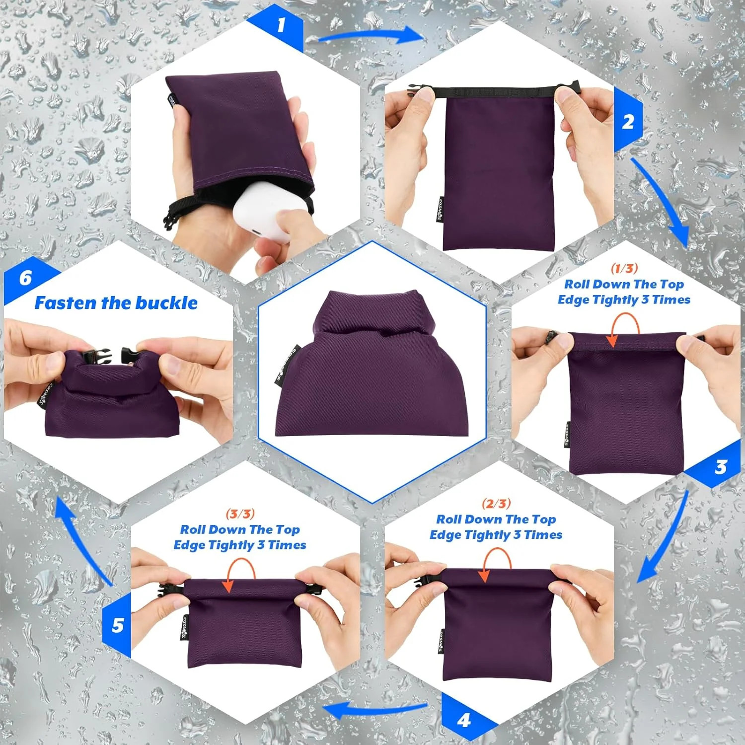 Cosmos 3 Pcs Waterproof Dry Bag, Mini Waterproof Pouch Portable Dry Sacks Small