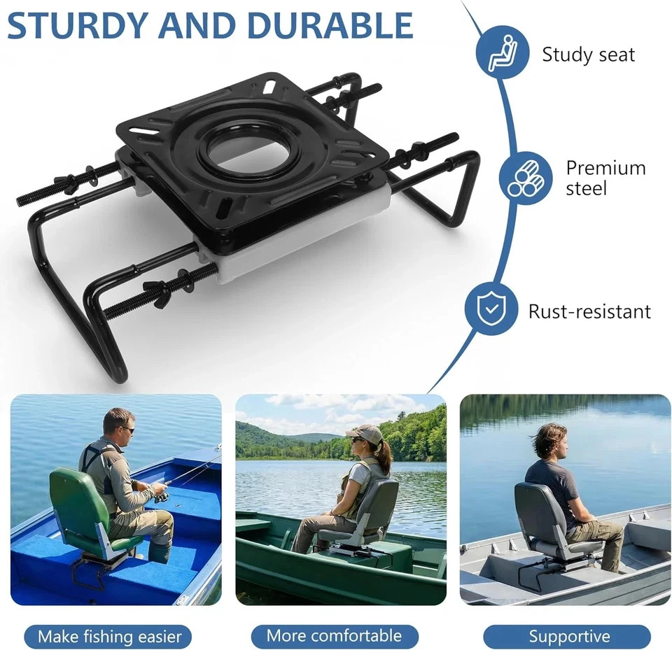 Adjustable Boat Seat Swivel Mount 7.5-18″ – Clamp-on Base for Jon Boat & Fishing