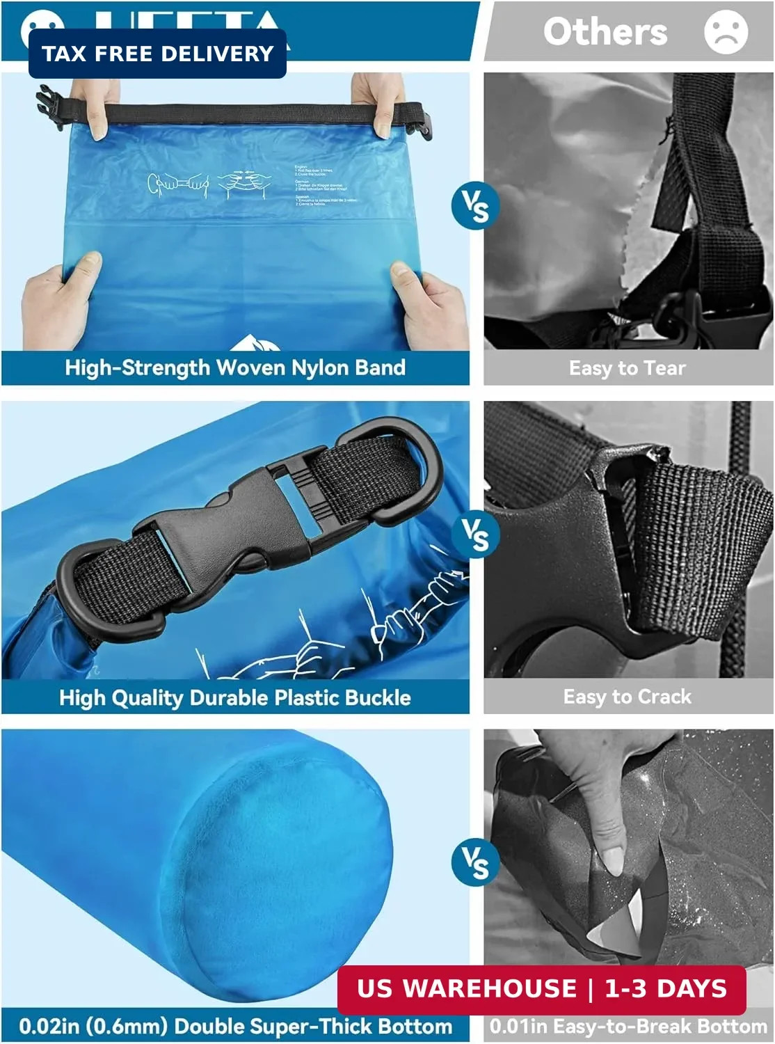 HEETA Dry Bag Waterproof for Women Men, 5L/10L/20L/30L/40L Roll Top Lightweight