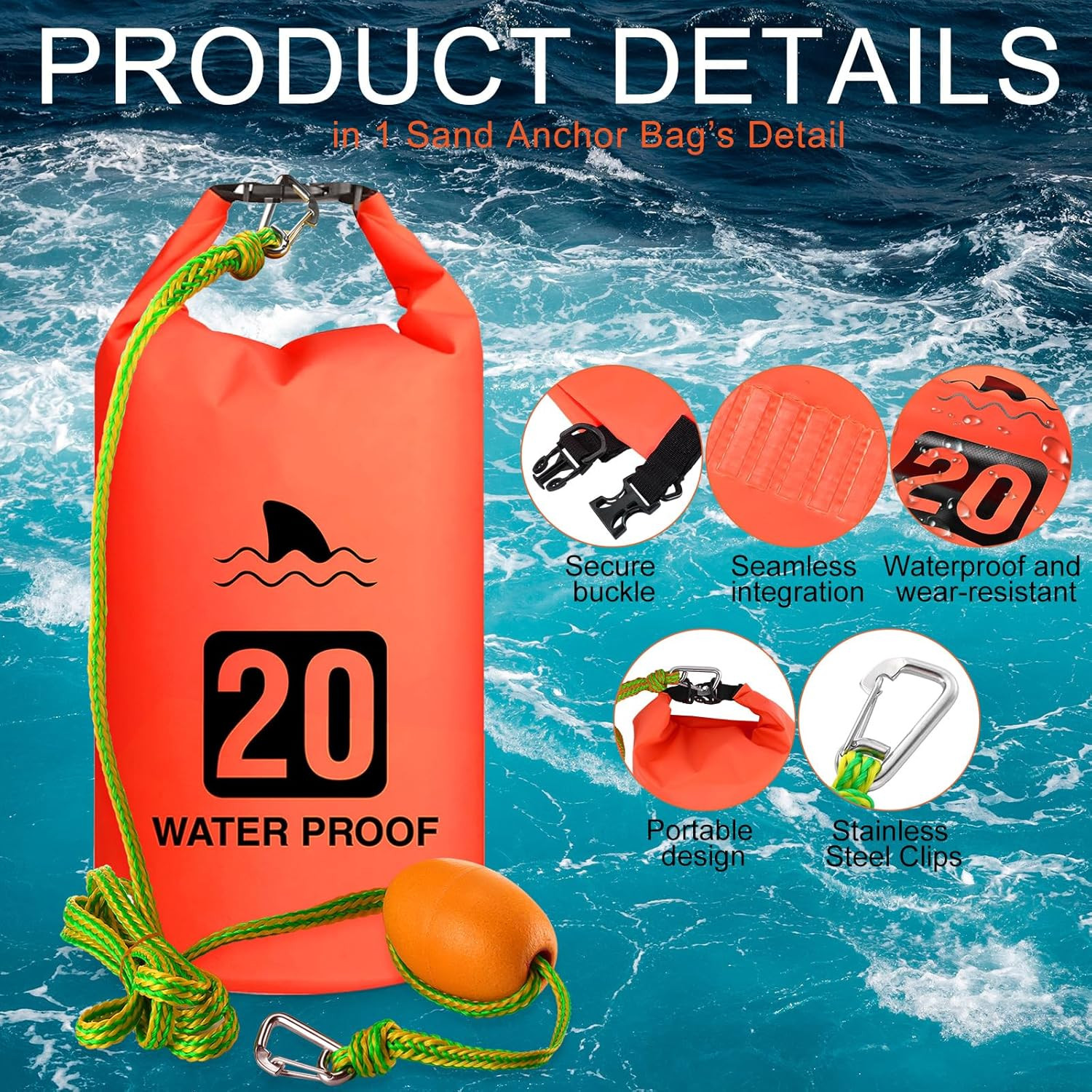 2 Set 20L Sand Anchor Heavy Duty Buoy Kit 2 in 1 Kayak Anchor Floating Waterproo