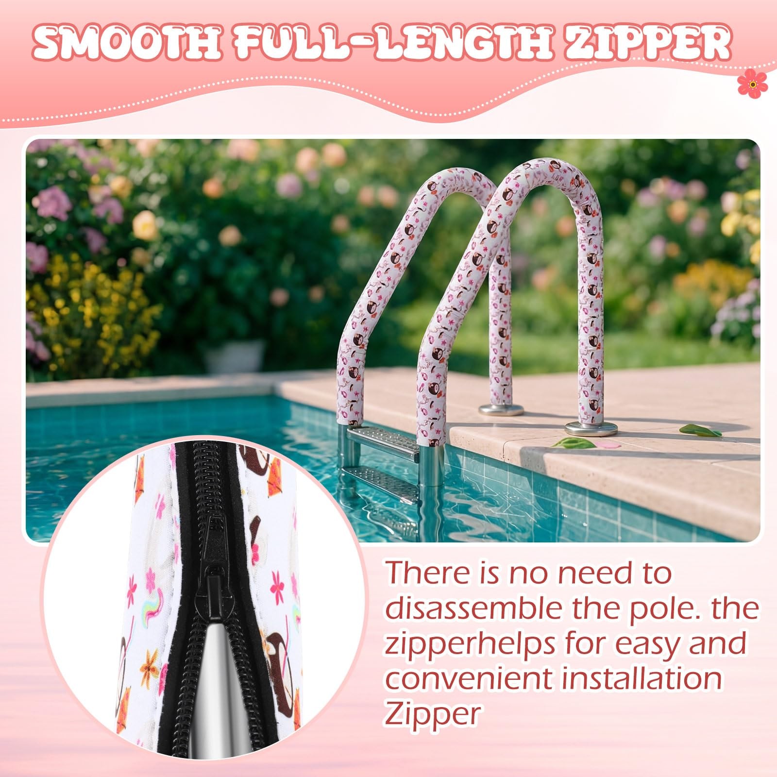 2pcs 4ft Pool Handle Cover Non-Slip Neoprene Pool Handrail Grip with Zipper H…
