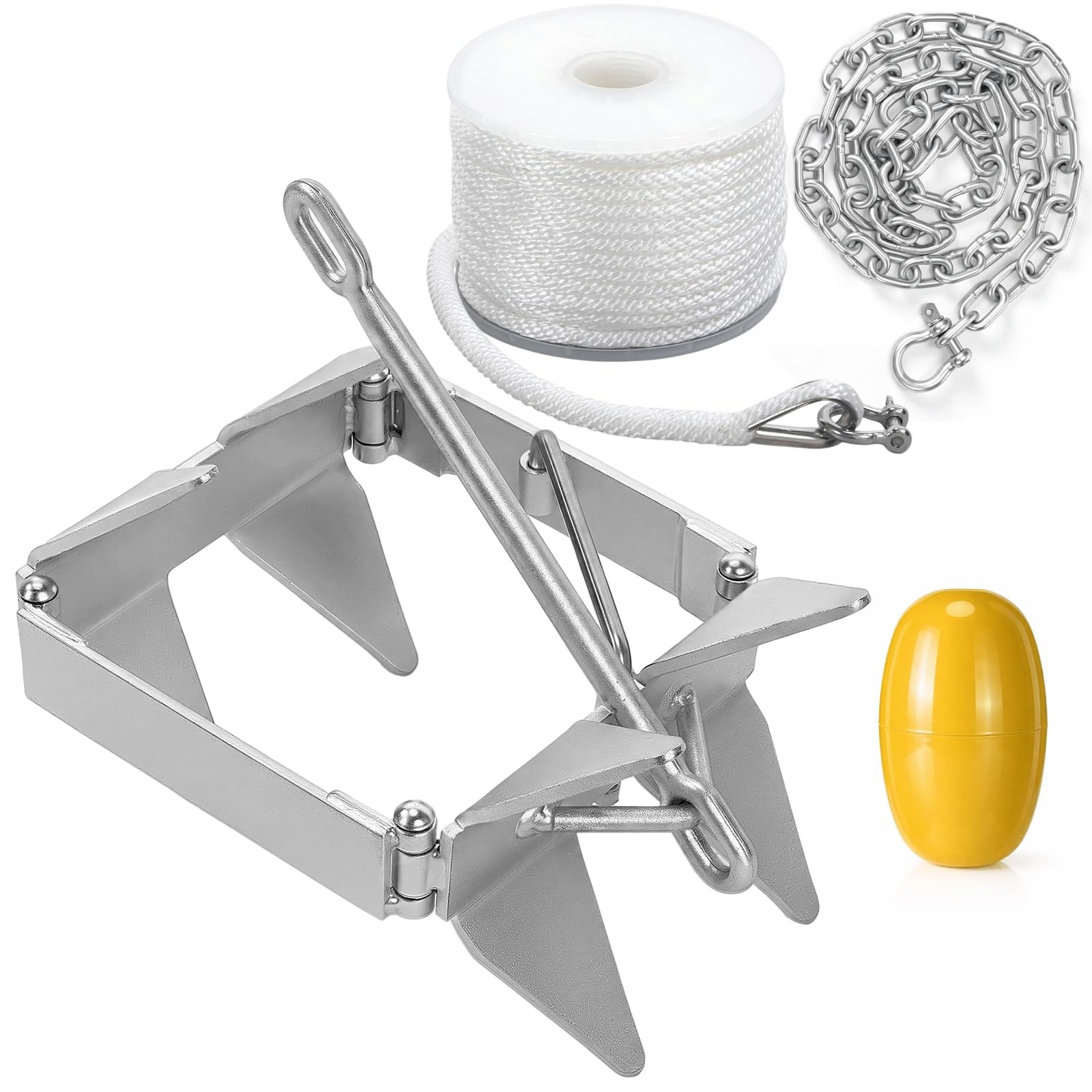 4 Pcs 13lb Galvanized Steel Cube Boat Anchor Kit with Anchor Chain, Rope and …