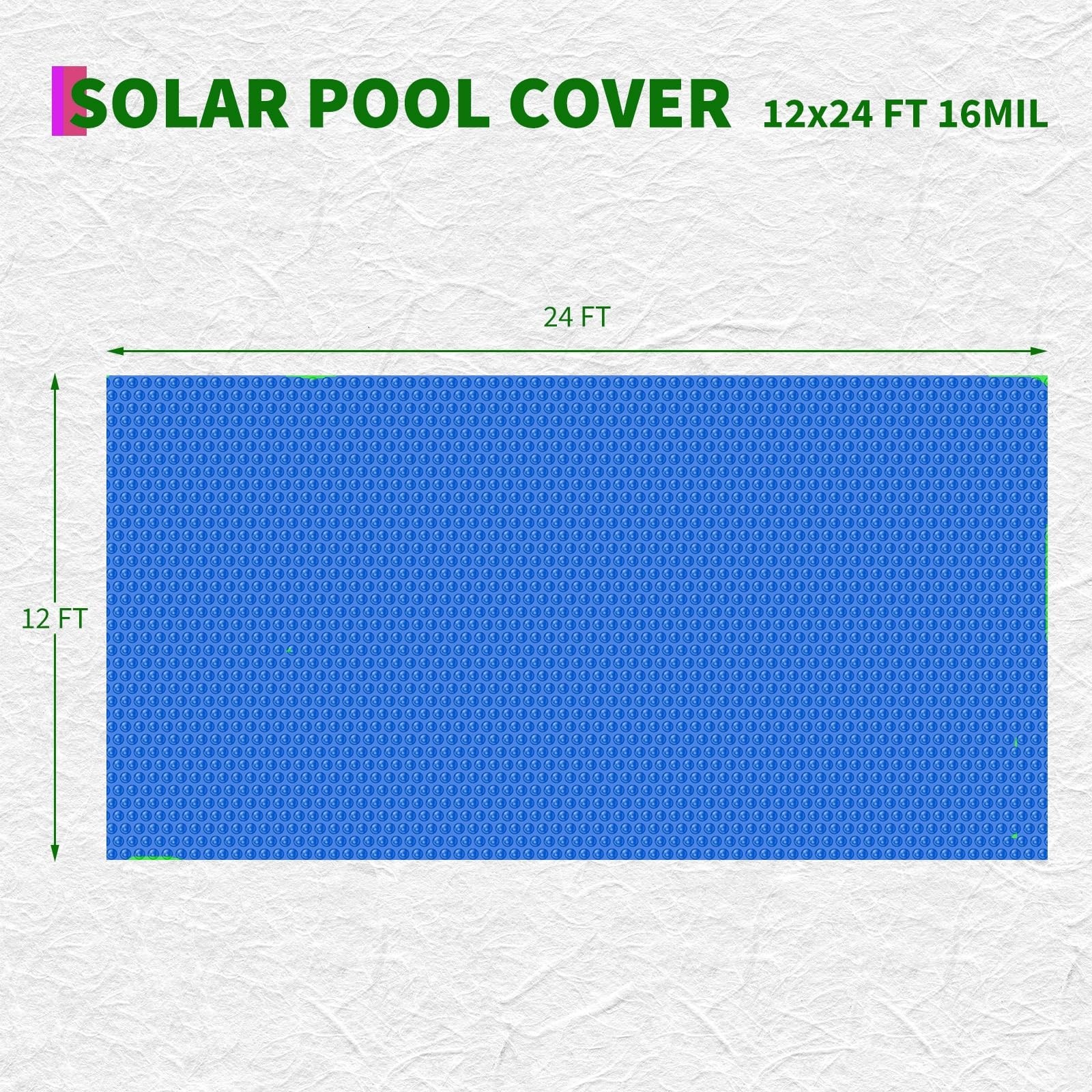 12×24 FT Solar Pool Cover,16 Mil Rectangle Solar Blanket for Inground and Abo…