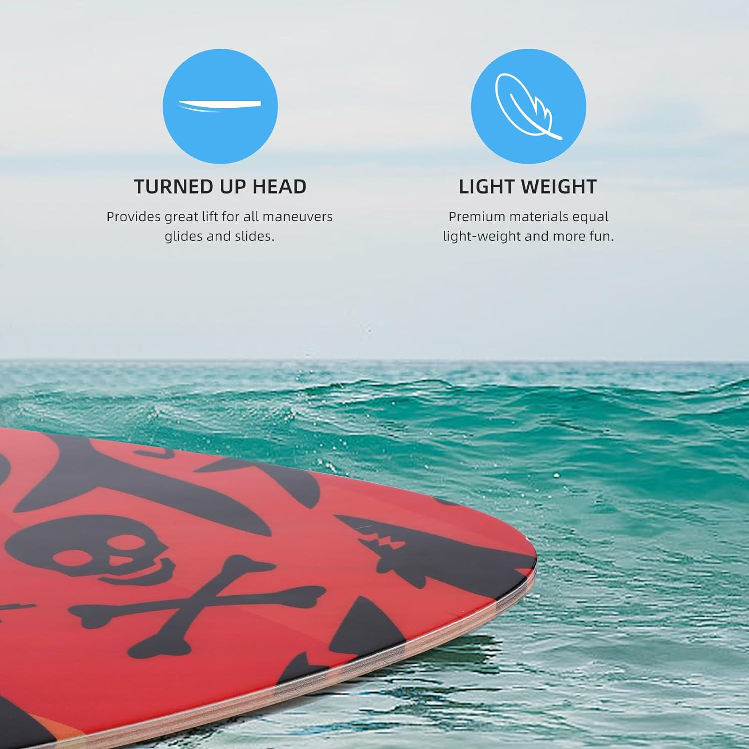 Skimboard 35 Inch Skim Boards for Beach Adults ＆ Kids, High Gloss Coat Wooden Sk