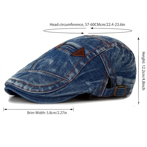 Denim Newsboy Hats for Men Women, Flat Ivy Gatsby Cabbie Driving Medium Blue