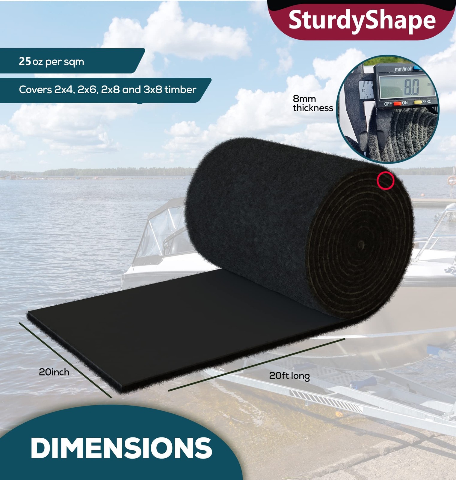SturdyShape Premium Boat Trailer Bunk Carpet Kit 20inx20ft 25oz – Marine Carp…