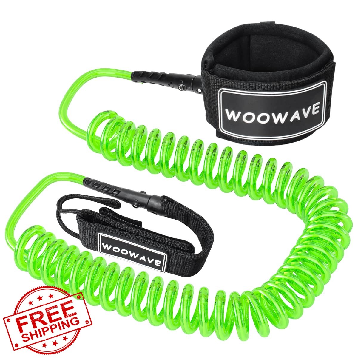 WOOWAVE SUP Leash Green White Core 10ft 7mm