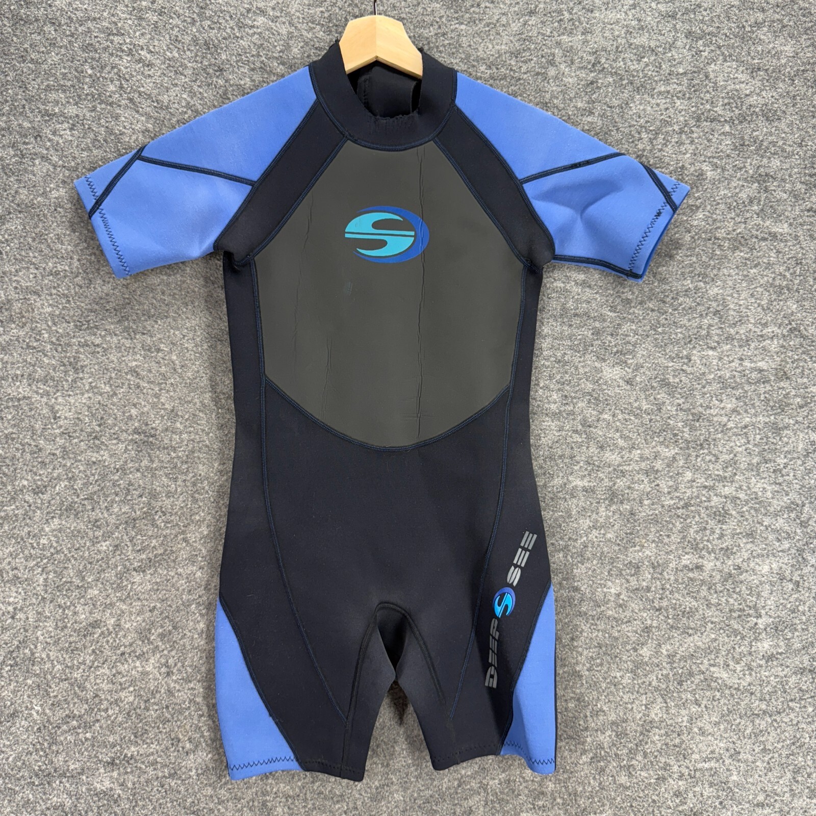Deep See Kids Scuba Diving Wetsuit Blue Black Short Sleeve 100% Nylon 2XL