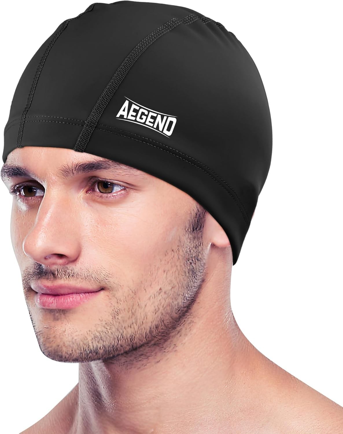 1 Pack Fabric Swim Cap Silicone Waterproof Layer Breathable Cloth Large Black-L