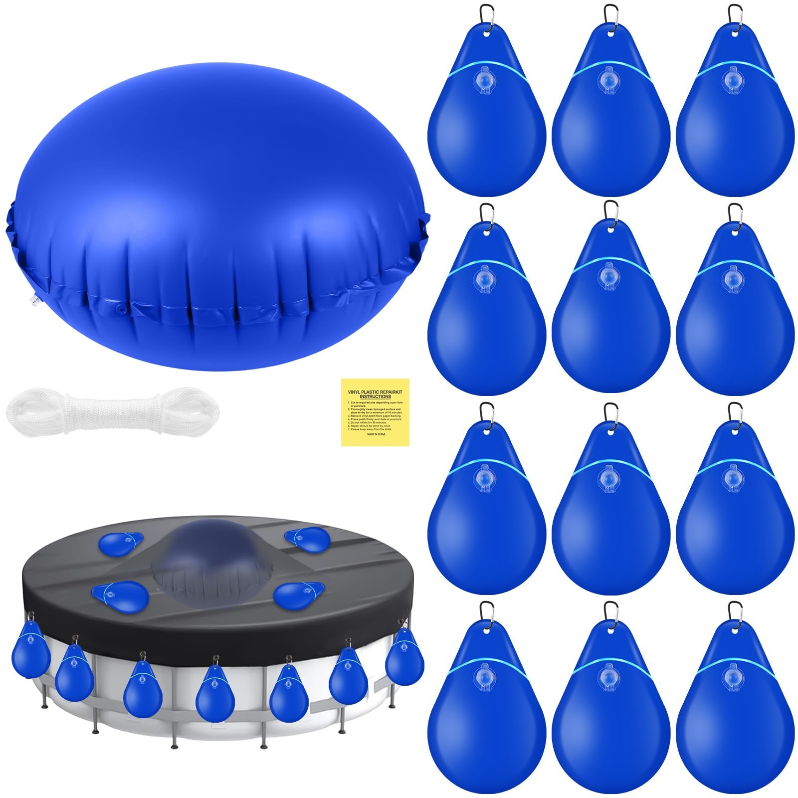 4ft Above Ground Pool Pillow & 12 Hanging Water Bags for Pool Cover, Winteriz…