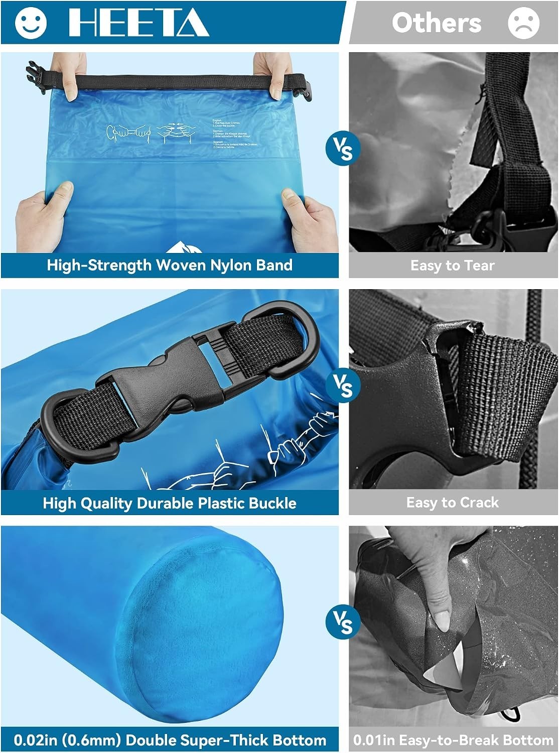 Durable 10L Waterproof Dry Bag Backpack with Phone Case for Swimming & Hiking