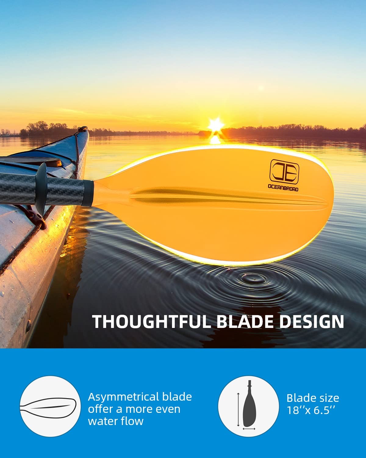 OCEANBROAD Adjustable Carbon Fiber Kayak Paddle 86in/220cm to 94in/240cm Kaya…