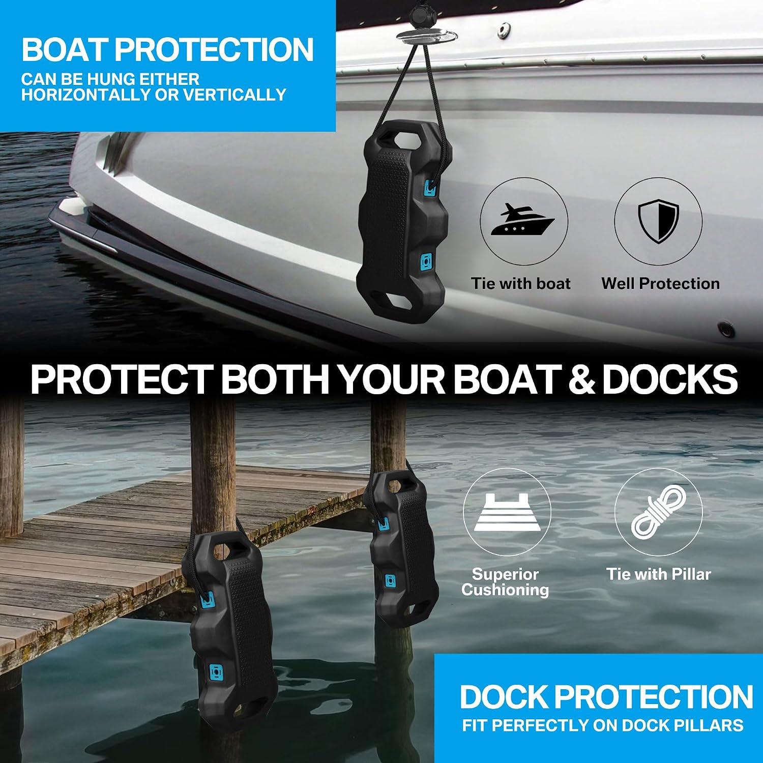 EVA Foam Boat Fender Bumpers with Nylon Ropes for Docking Pontoon Bass and Jet S