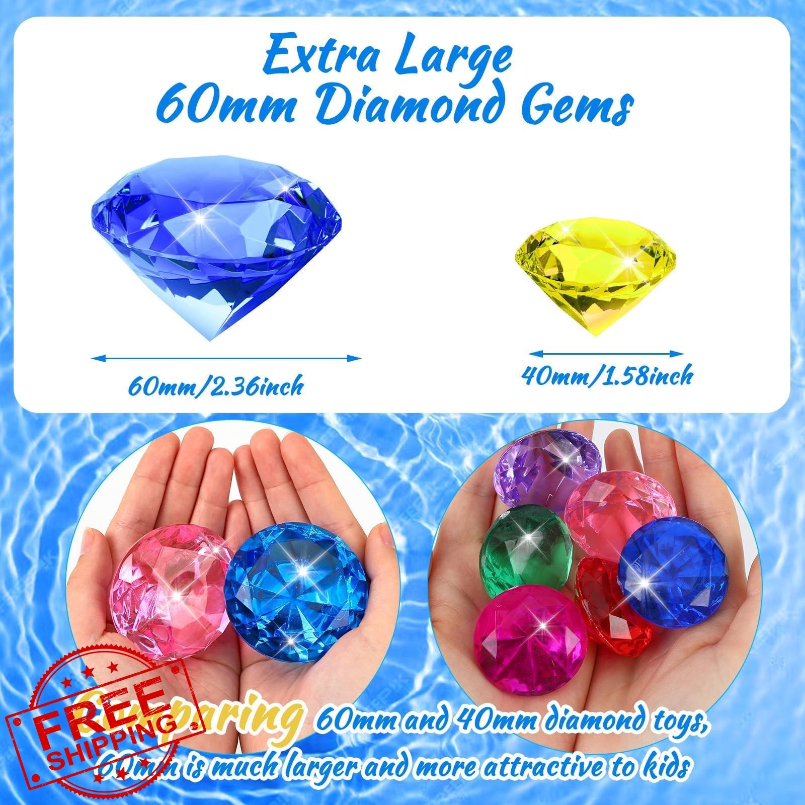 MARFOREVER 60MM Diving Gems Red Green Blue Yellow Pink