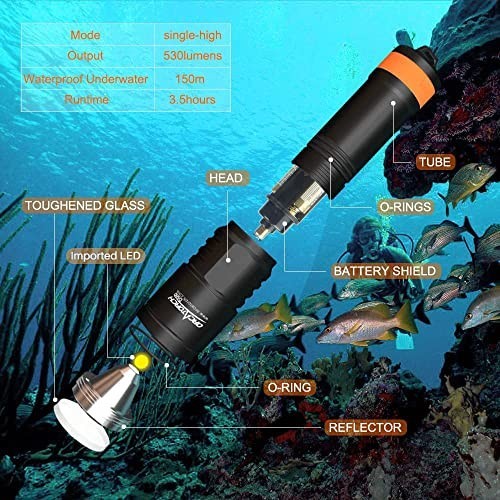 ORCATORCH D580 Scuba Dive Light, Max 530 Lumens Underwater Flashlight with 6 …