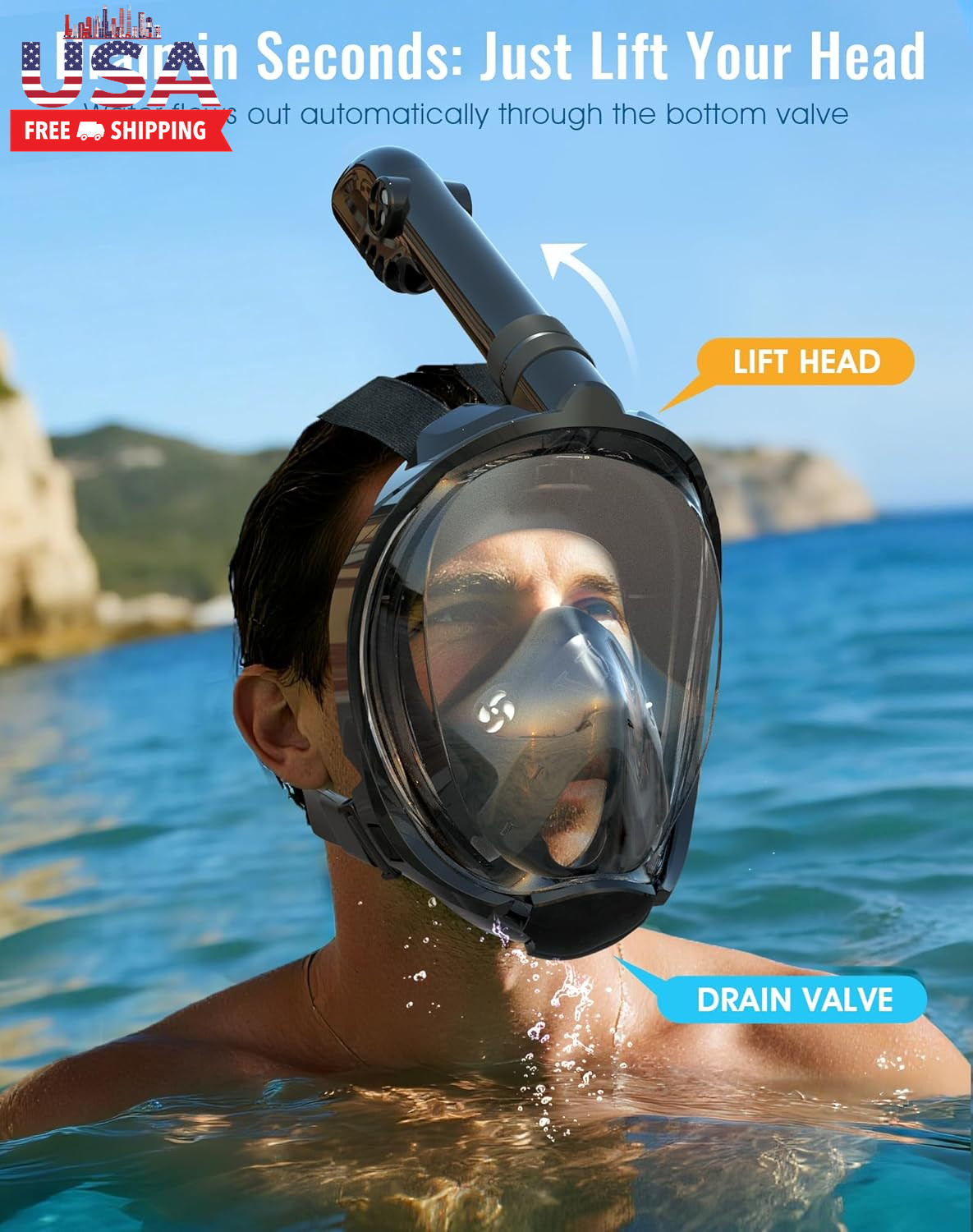G2 Full Face Snorkel Mask with Latest Dry Top System,Foldable 180 Degree Panoram
