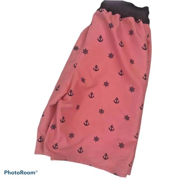 Nautica Men S Pink Nautical Swim Trunks Boat Wheel Anchor Elastic Waist Shorts
