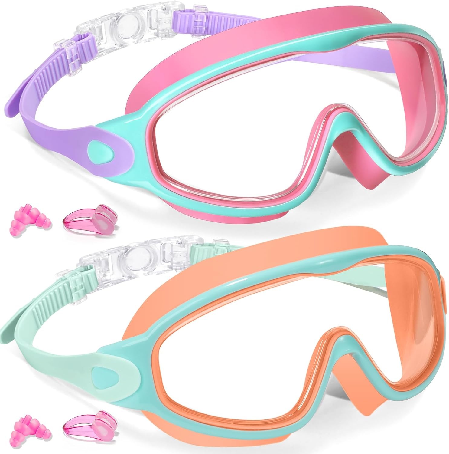 Keary 2 Pack Kids Swim Goggles for 3-15 UV Protection Anti-Fog Pool Water