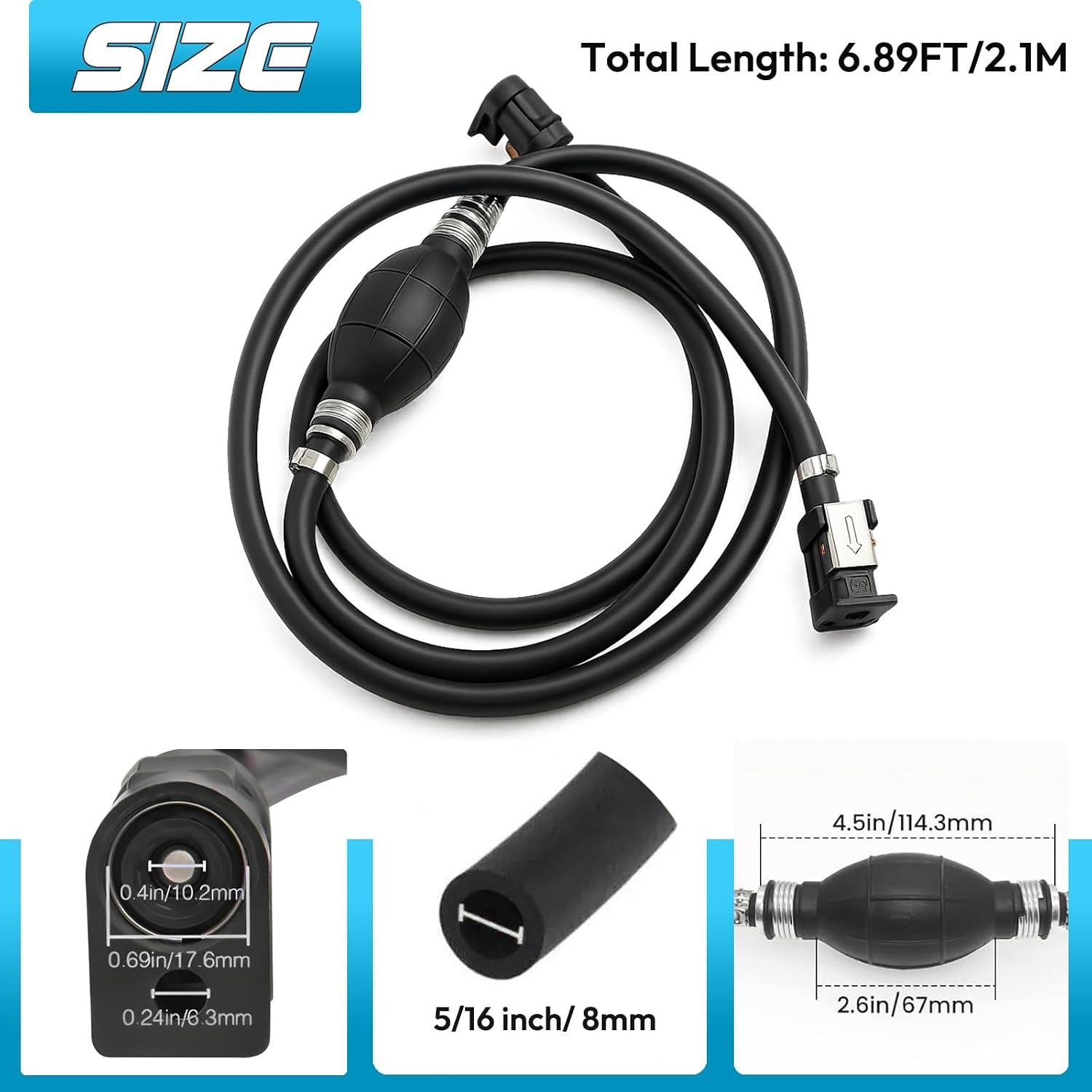 5/16″ 8mm Fuel Line Assembly, 6.8FT Marine Outboard Boat Motor RVs Fuel Gas Line