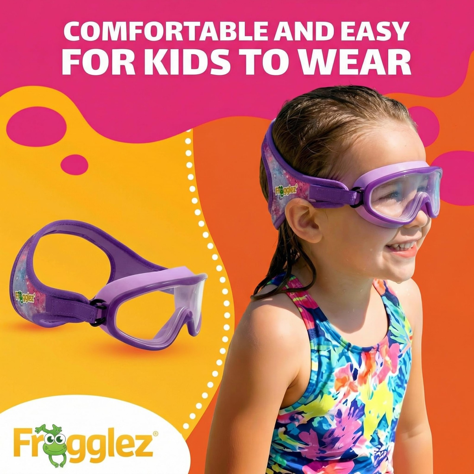 Frogglez Youth Wide View AntiFog Crystal Clear Swim Goggle Mask for Kids unde…