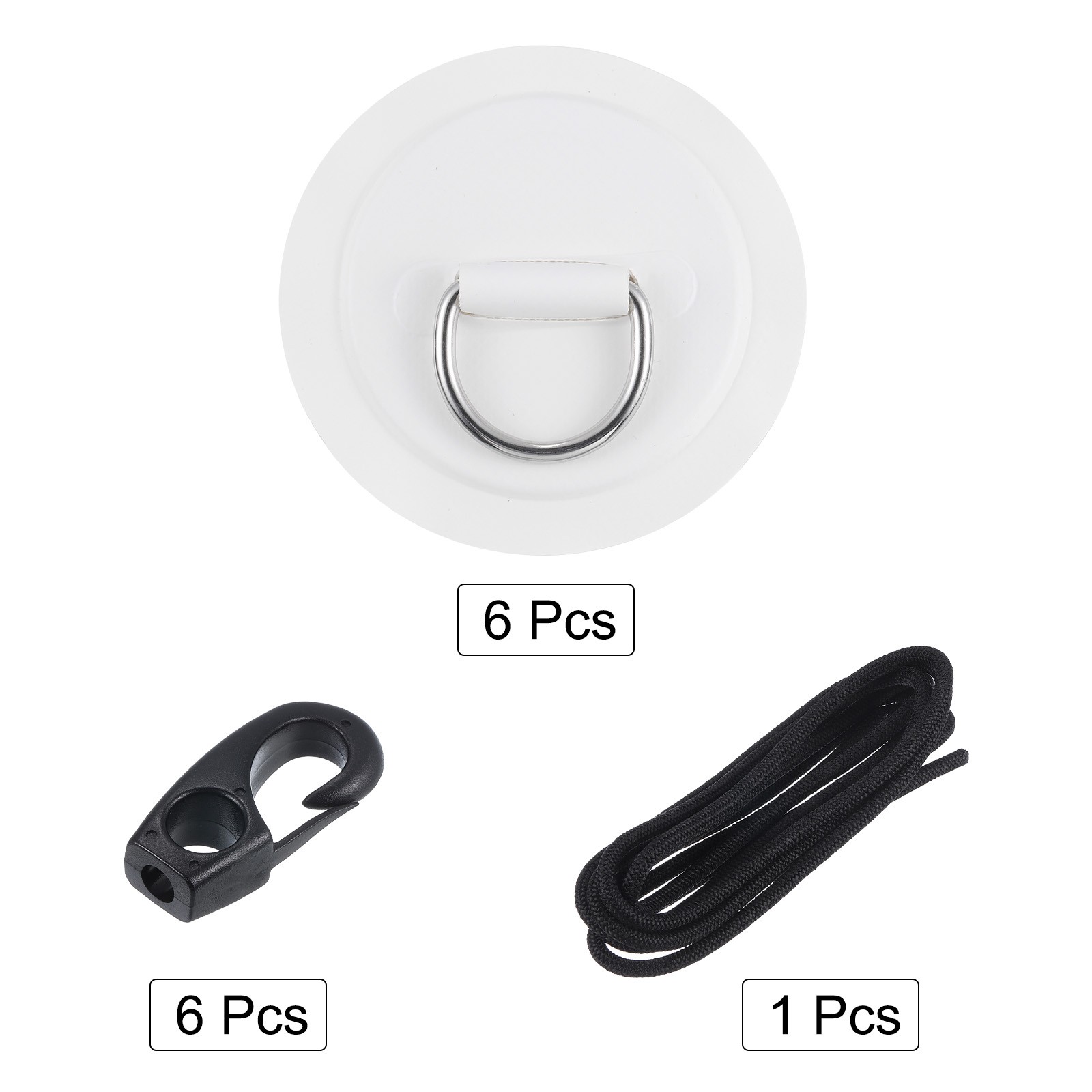 6Pcs Stainless Steel D-Ring Patch Patch with Elastic Cords Hooks White