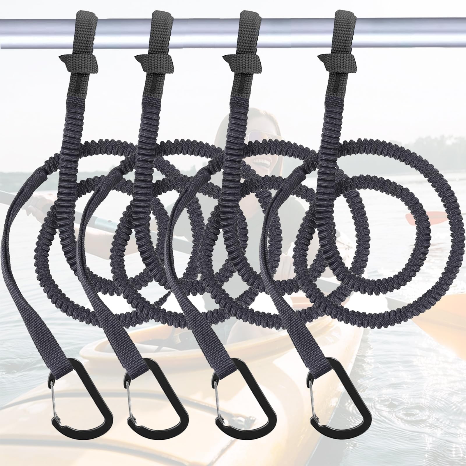 MOOCY 4 pack kayak paddle leash 3-7ft black