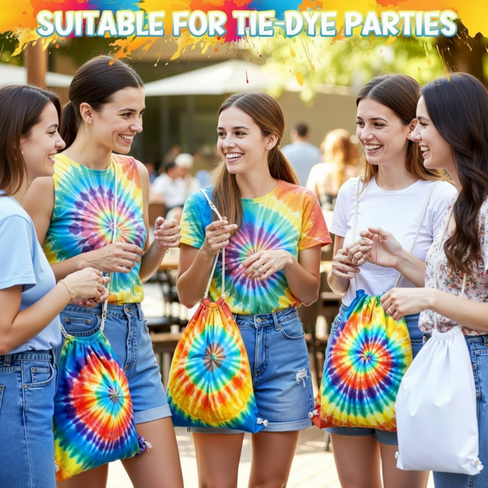 Saintrygo 12 Pieces 12/6 Pcs Tie Dye Cotton Drawstring Bags One Size, White