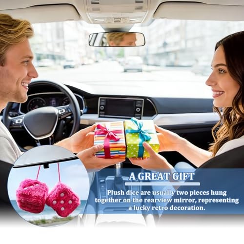 Zpana Fuzzy Dice for Car Mirror – 2.36 Inch Plush Cute Vehicle Square Rose Red
