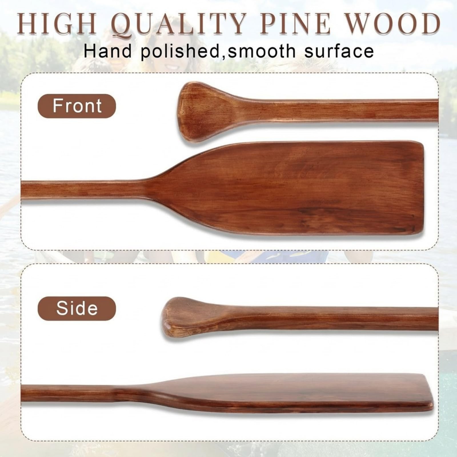 Silipull 2 Pcs 2.5-4Ft Wooden Canoe Oar Paddle 30-48 Solid Pine Paddle Canoe