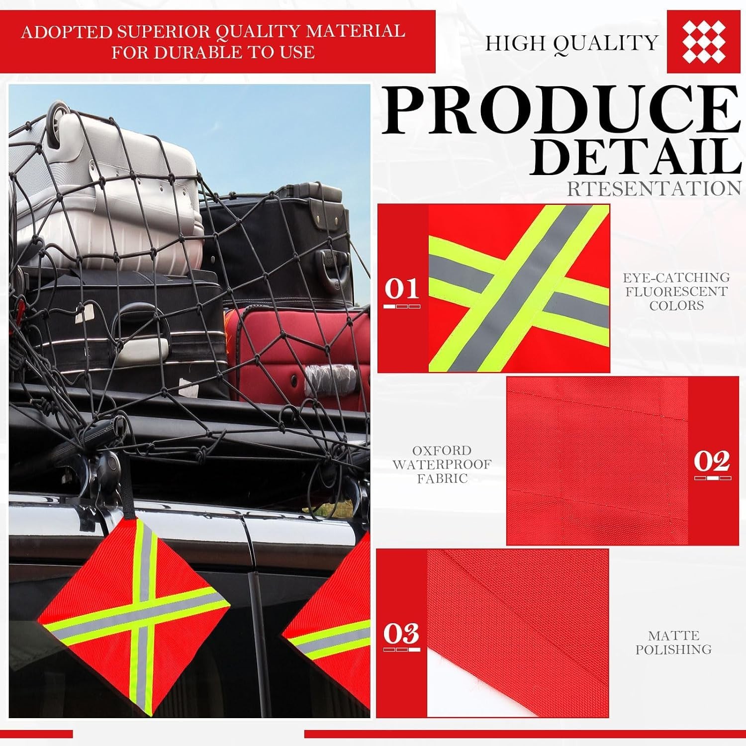 4 Pcs Safety Red Tow Flag for Truck Reflective Warning Kayak Red Flag Truck Load