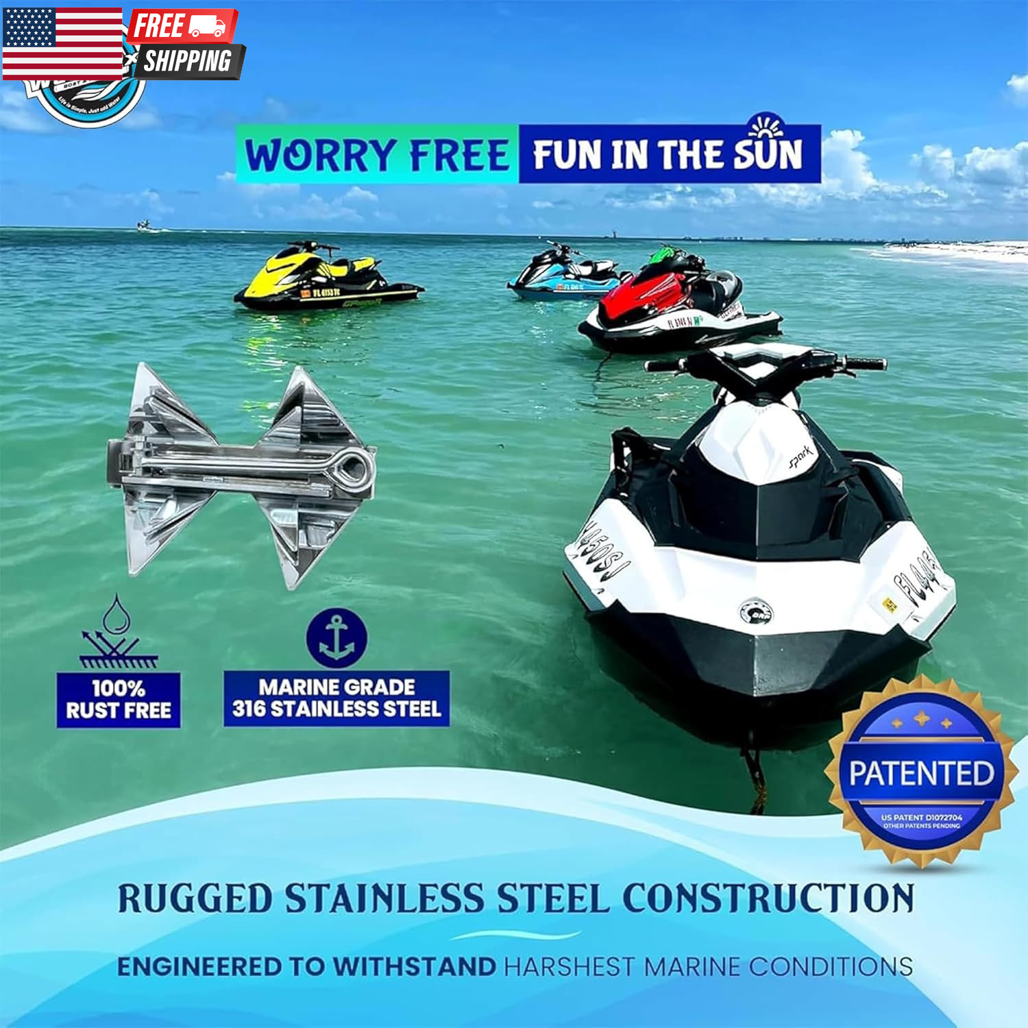 Trianchor – Stainless Steel Folding PWC & Boat Anchor | Sets Instantly for Effor