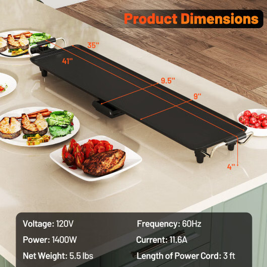 Costway 35 Inch Large Electric Griddle Nonstick BBQ Grill with Adjustable Temper