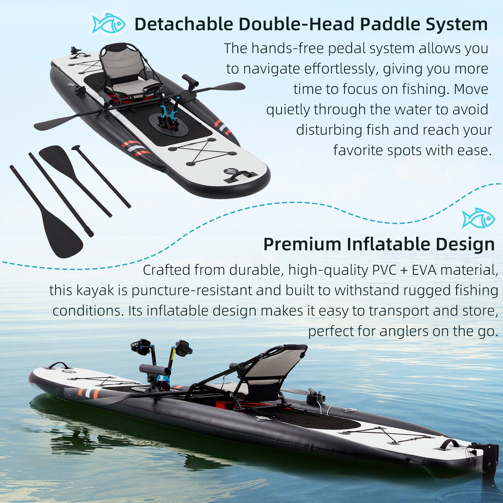 Danrelax Inflatable Kayak with Pedal System, 12ft Premium PVC Fishing Kayak