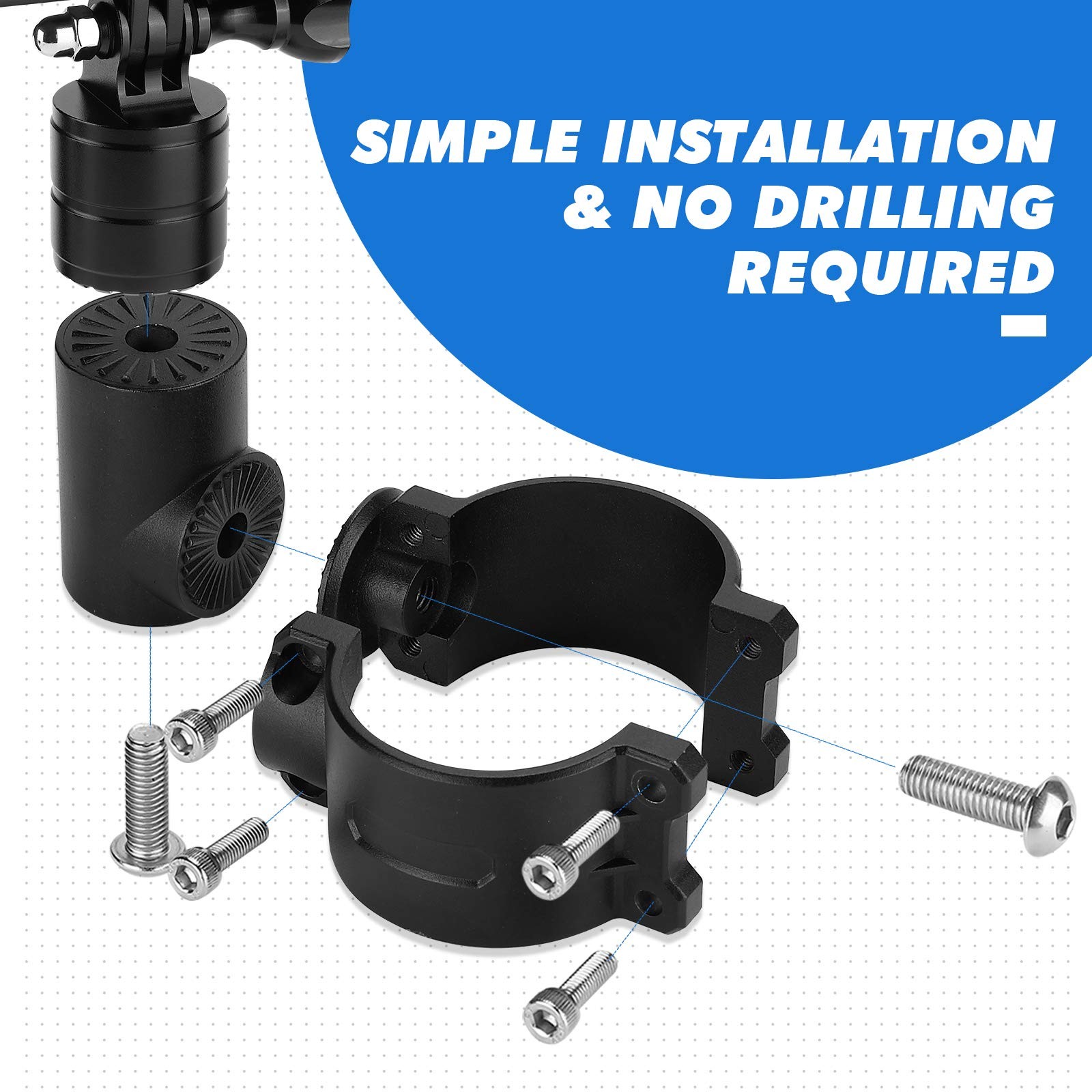 KEMIMOTO UTV Camera Mount for 1.75″-2″ Roll Bar 2x5x4 inches, Black