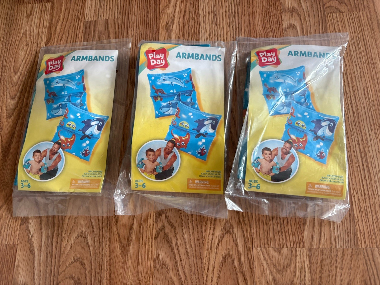 New Sealed~Lot 3 Play Day Kids Inflatable Ocean Dolphin Armbands Blue Ages 3-6