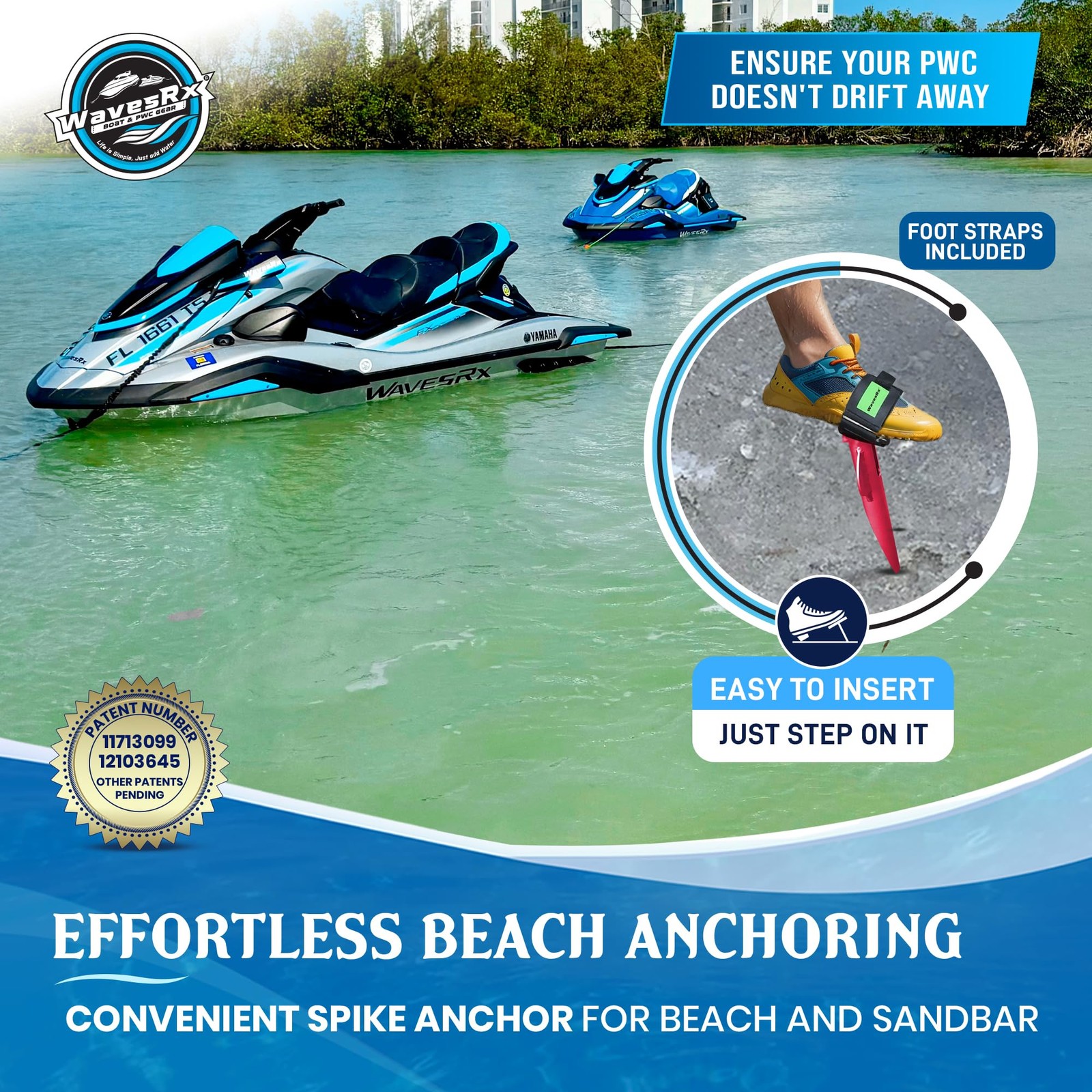 WAVESRX Ultra-Light Aluminum Beach Anchor for Jet Ski, Boat & Kayak