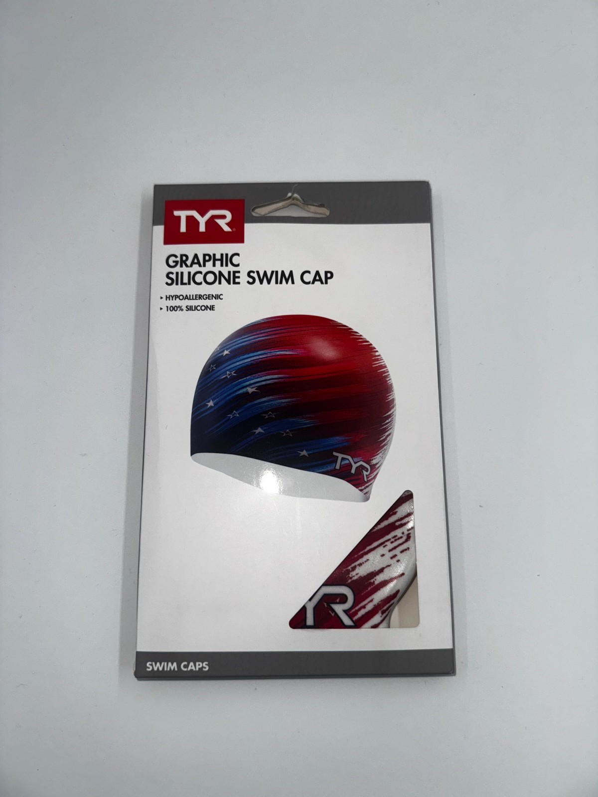 TYR Graphic Silicone Swim Cap USA Red White Blue Stars Adult Hypoallergenic