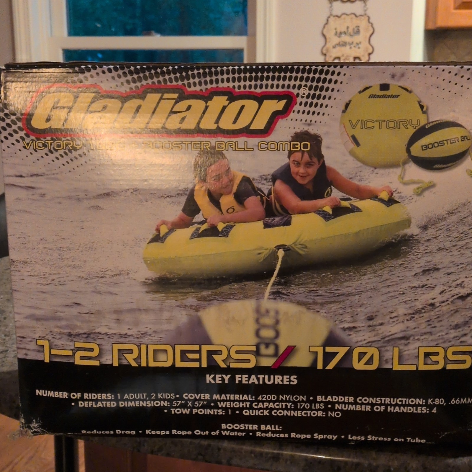 Gladiator Victory Water Tube + Booster Ball Combo Towable 1-2 Riders 420D Nylon
