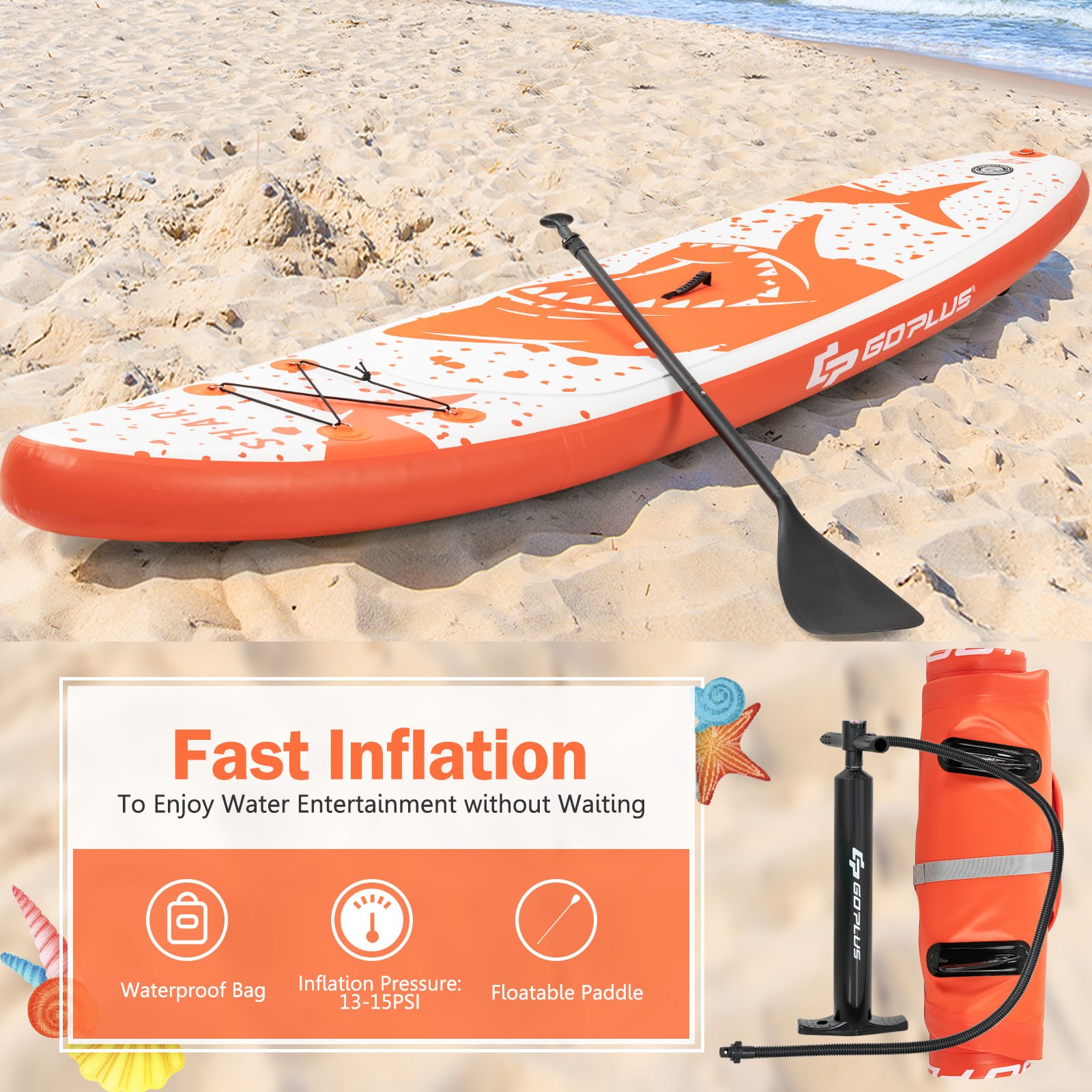 Costway 11ft Inflatable Stand Up Paddle Board W/ Backpack Aluminum Paddle Pump