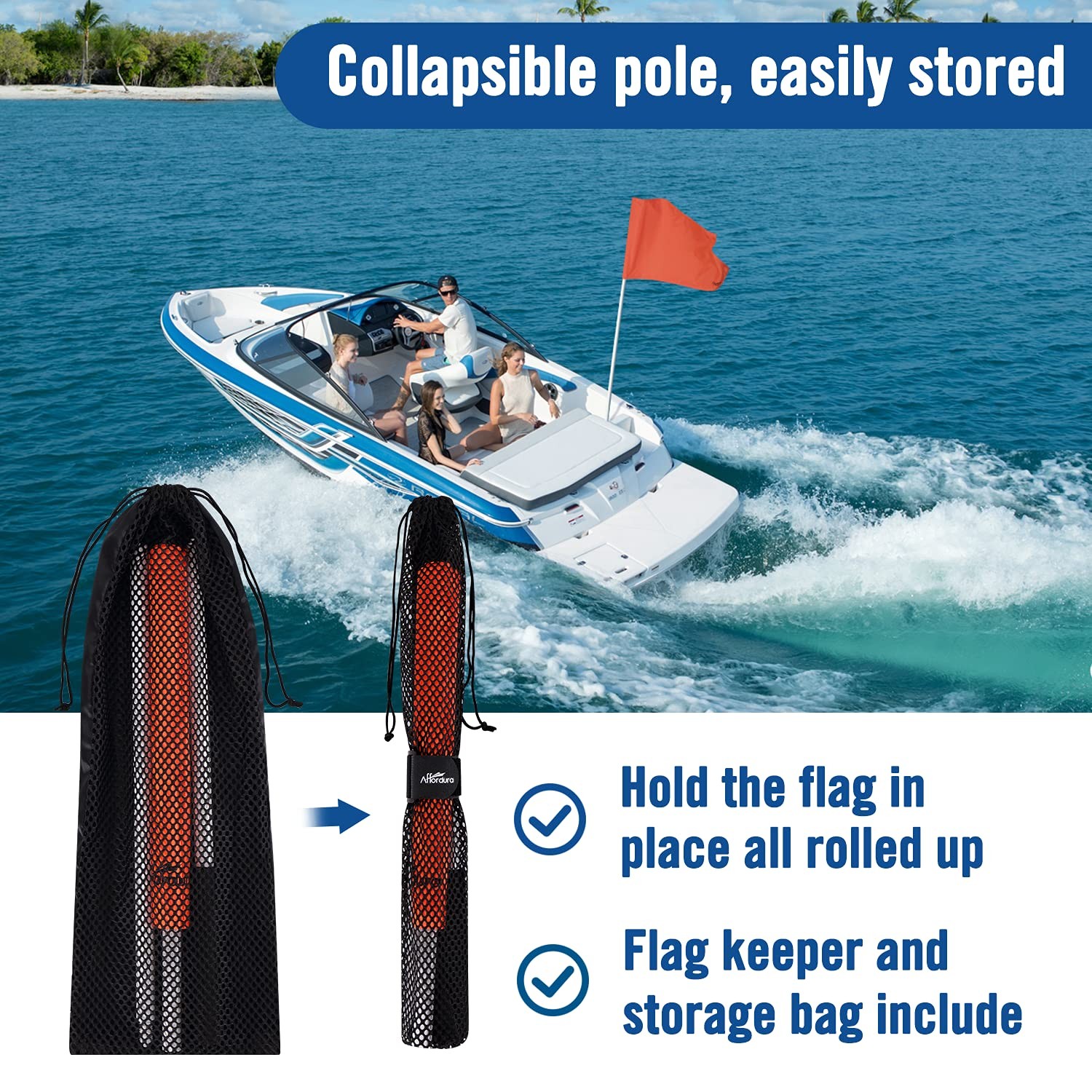 Affordura Water Ski Flag 48 Inch Orange Boat 18 inches x 12 inches,