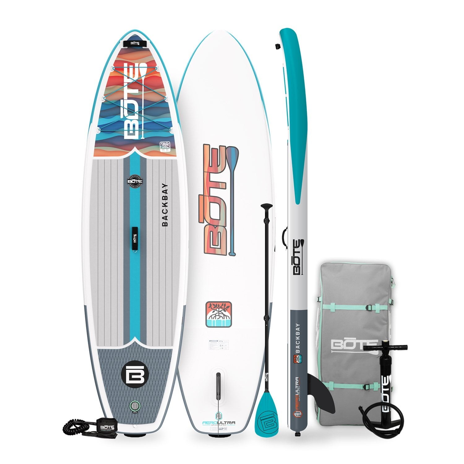 NEW BOTE Backbay Aero Inflatable 11′ SUP Stand Up Paddleboard w/ Paddle & Leash