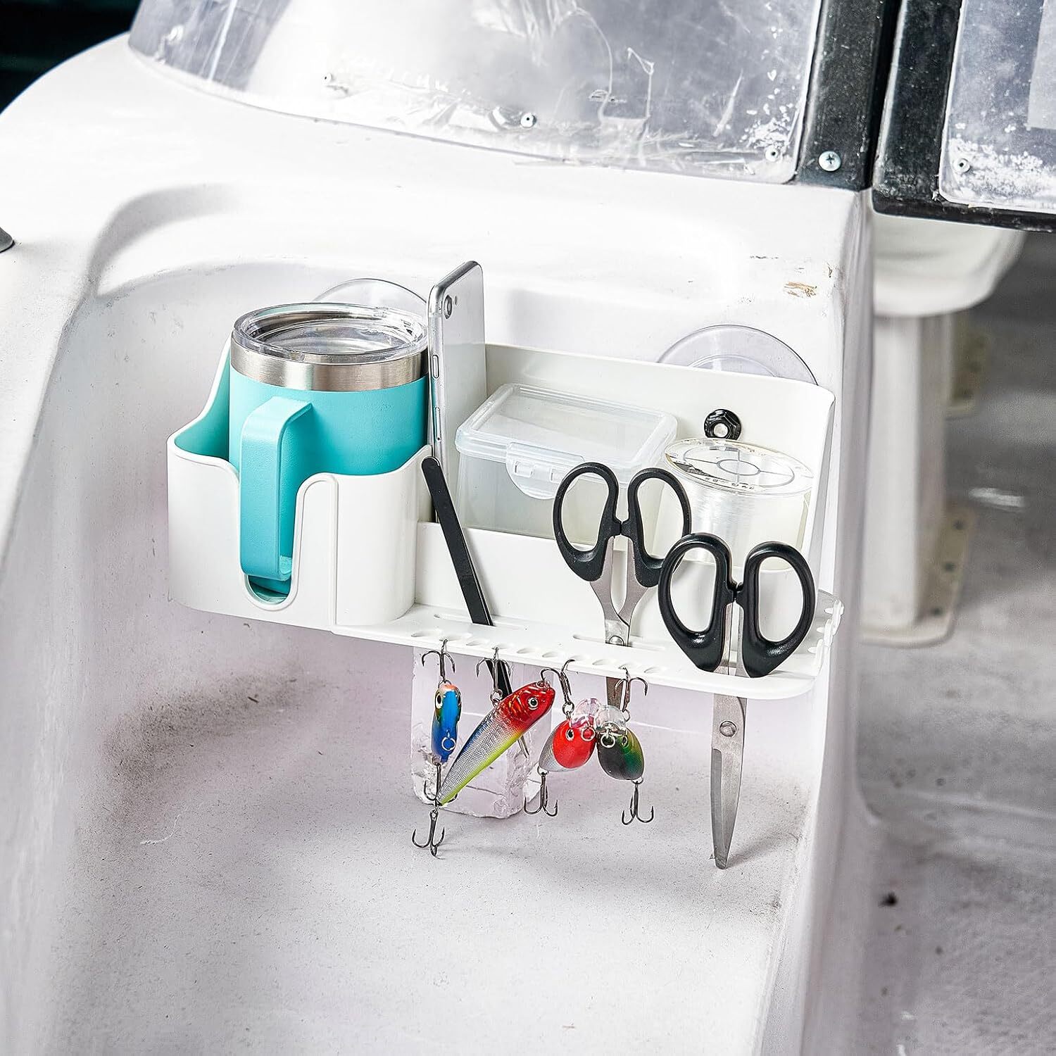 KEMIMOTO Boat Caddy Organizer, Marine Cup Holder Universal For Bass Boat Kayak