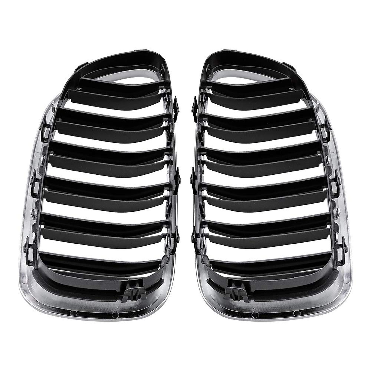 Chrome Trim Glossy Black Dual Slats Front Kidney Grille Grill Compatible with…